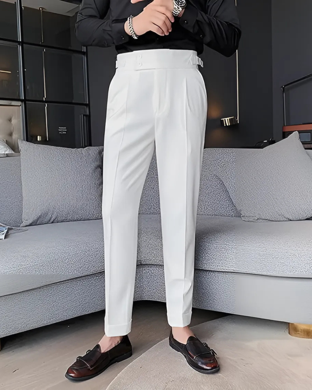 Calças Casuais em Cores Lisas de Homem