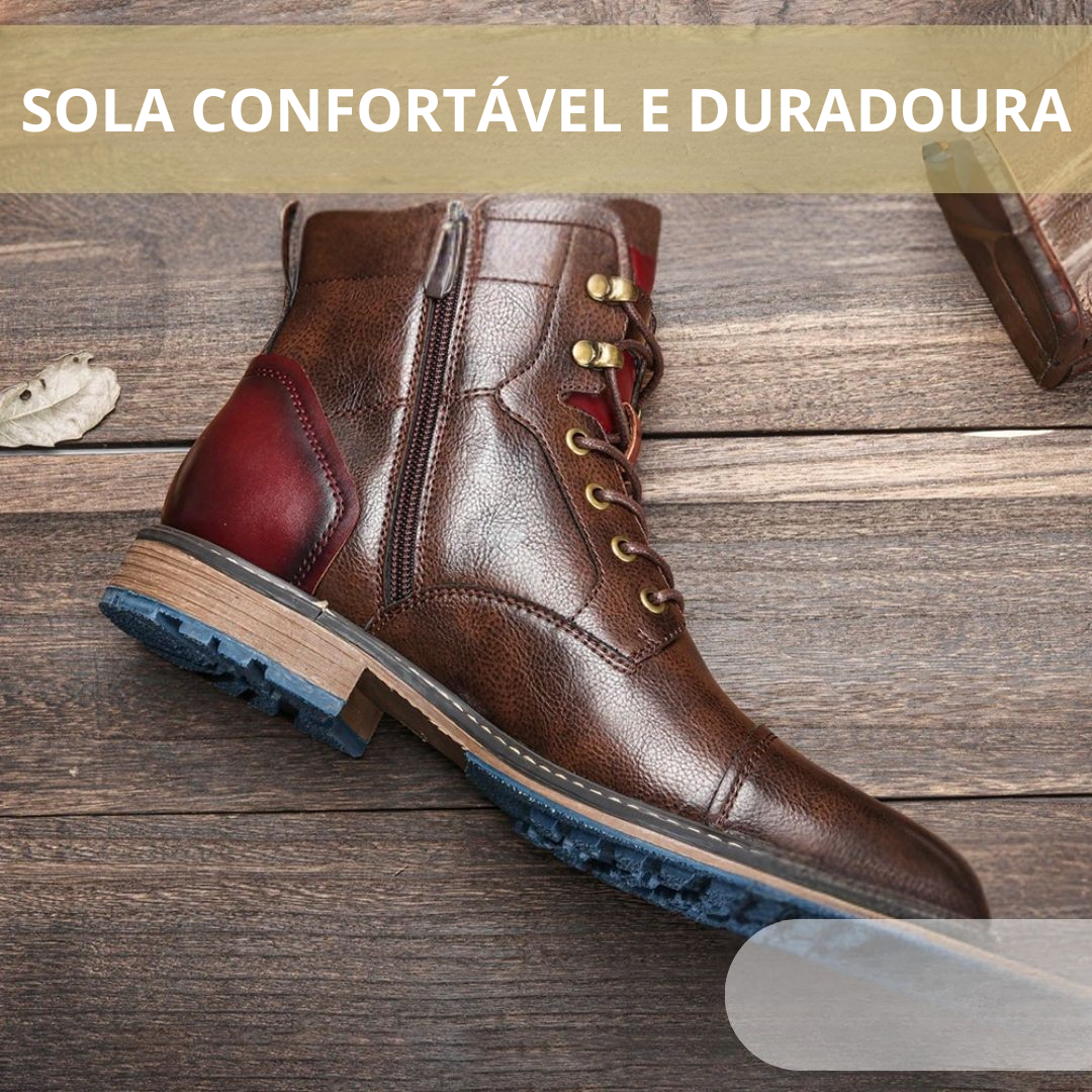Botas de Couro para Homem com Atacadores e Fechos Laterais