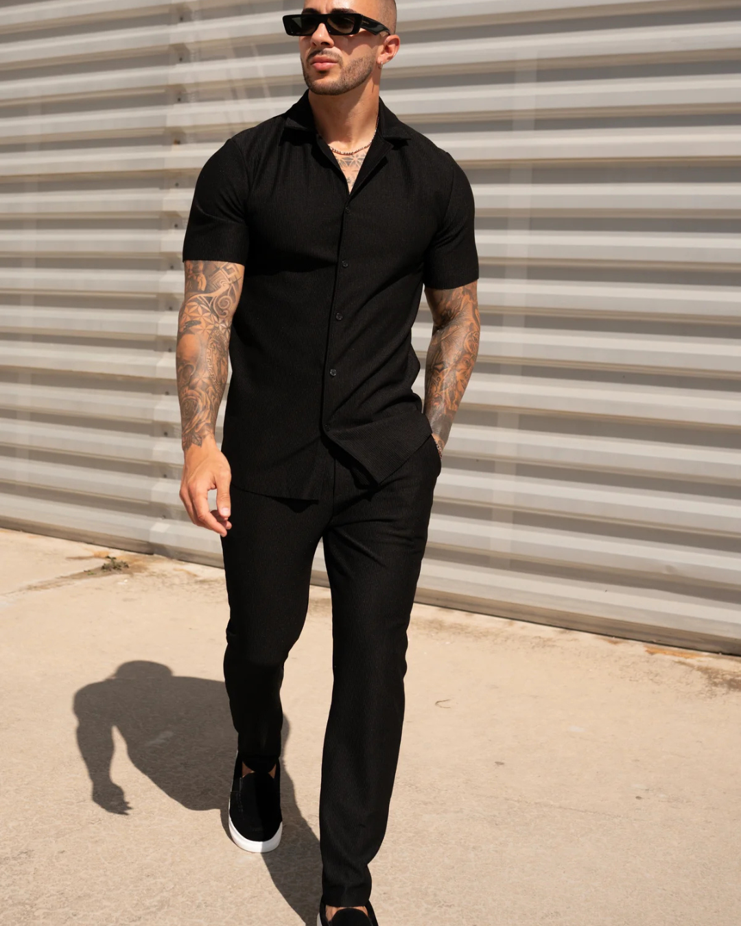 Conjunto de calças e camisola de manga curta casual para homem