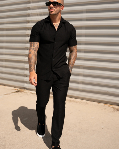 Conjunto de calças e camisola de manga curta casual para homem