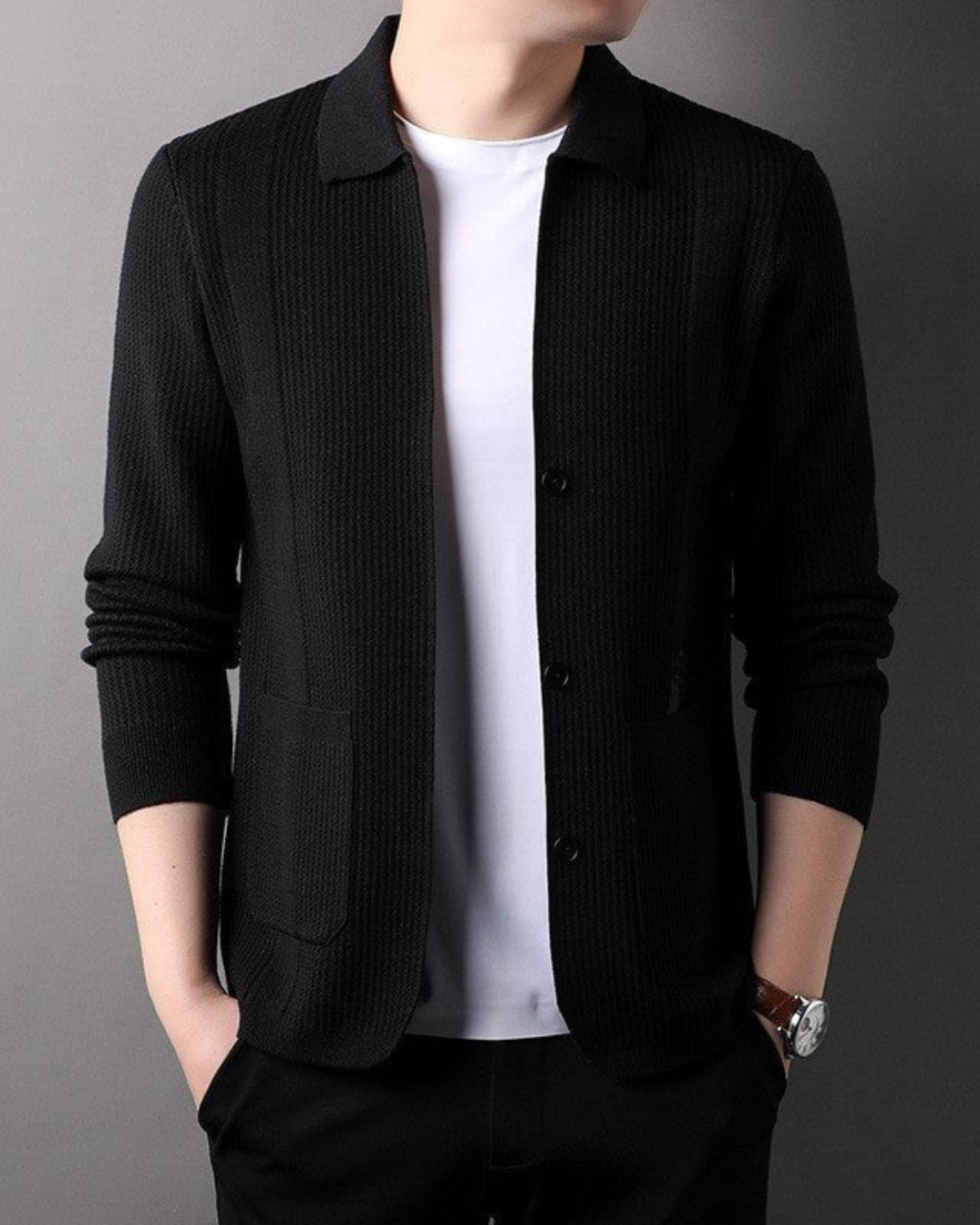 Camisola de malha com gola em V para homem