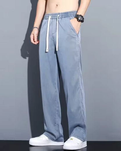Calças casuais leves de perna larga para homem