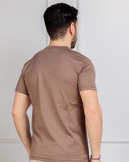 Camisola de Manga Curta de Corte Fino e Elástico de Cor Lisa para Homem