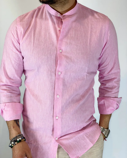 Camisa de Linho com Gola Mao para Homem