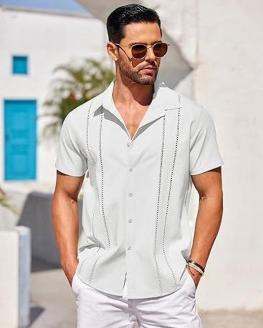 Camisa Guayabera de Linho Cubano para Homem Frescura e Estilo Intemporal