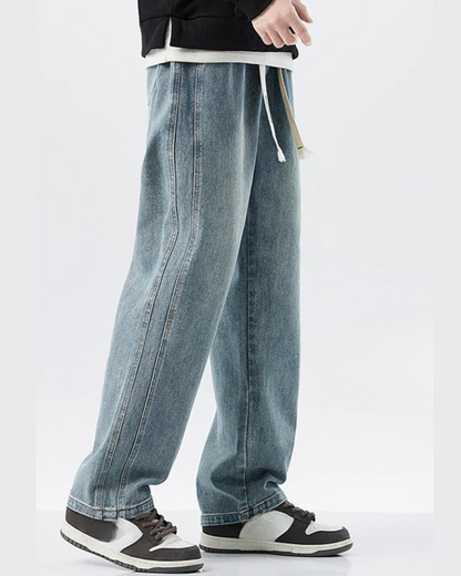 Calças de ganga rectas folgadas para homem