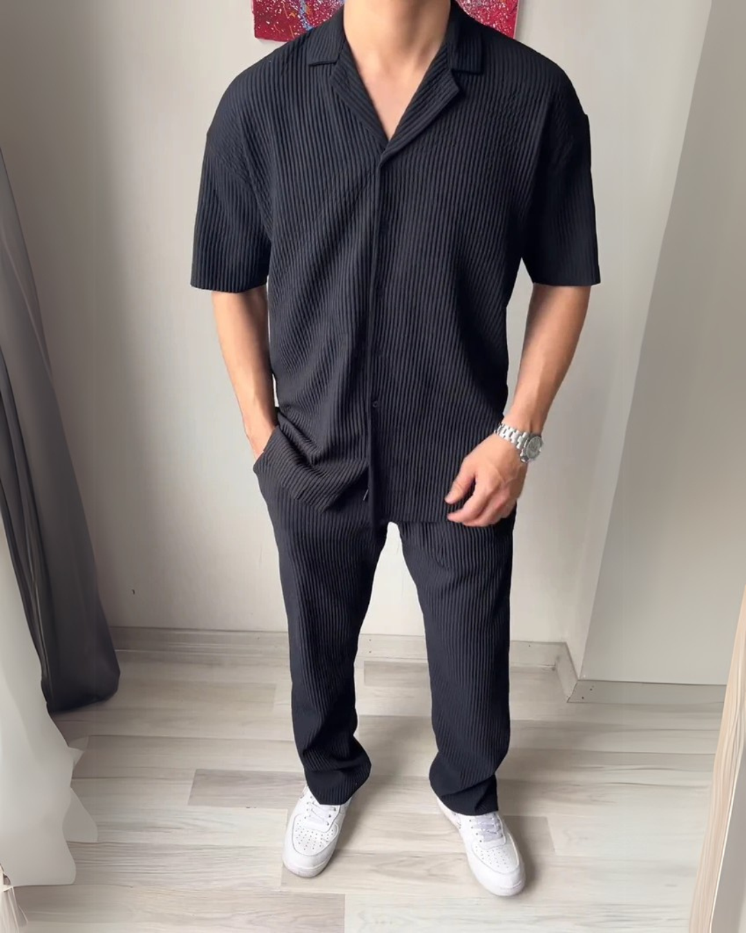 Conjunto de 2 peças camisa de manga curta e calças de cintura ajustável