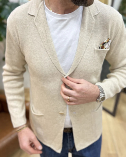 Cardigã Estruturado em Algodão com Corte de Blazer