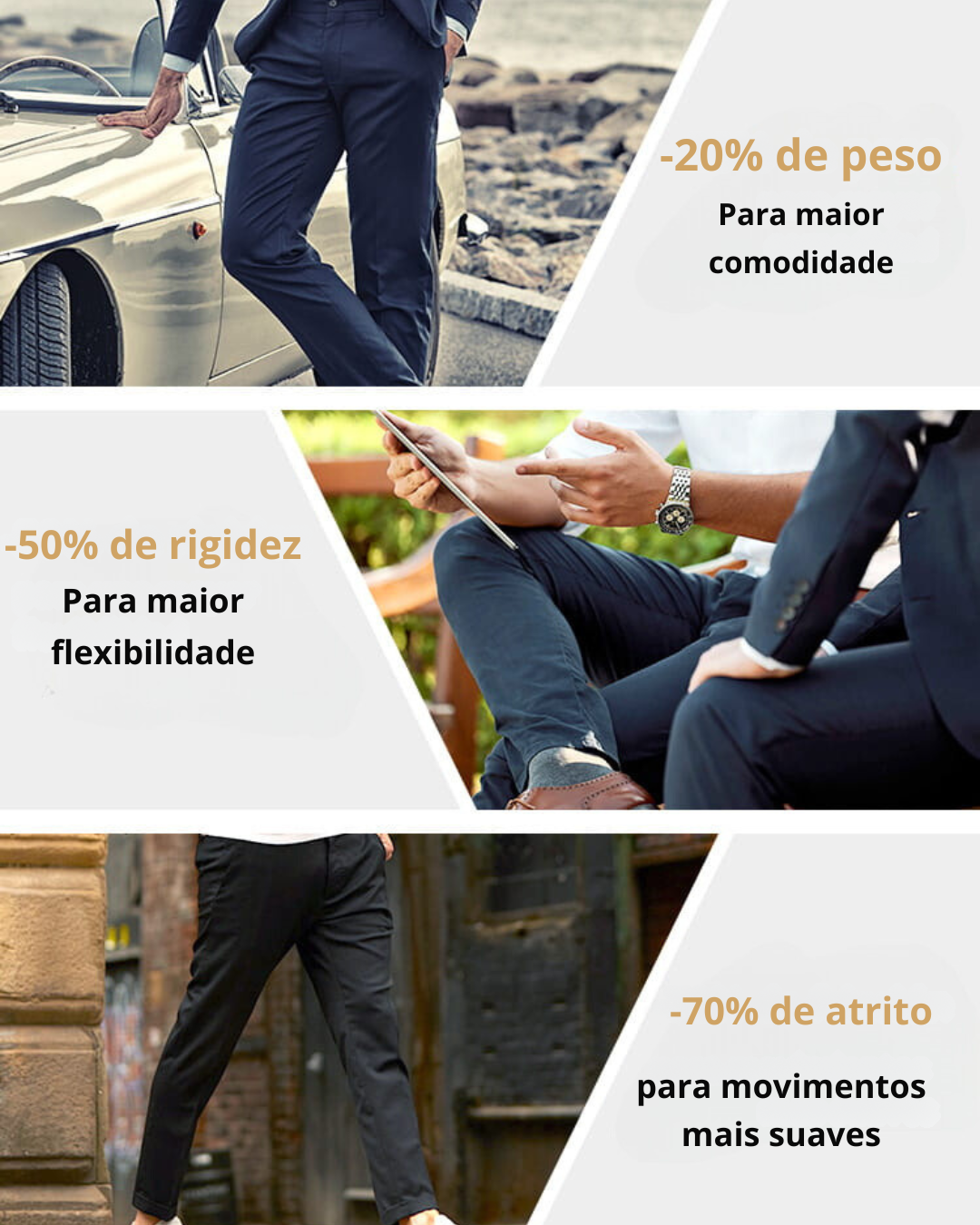 Calças clássicas de alta elasticidade para homem
