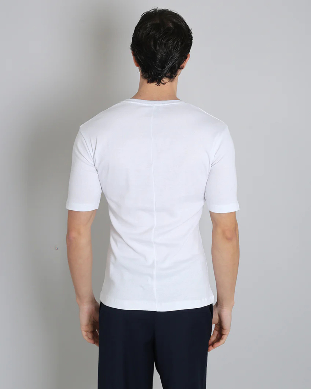 Camiseta Decote Canoa em Canelado, Manga Média