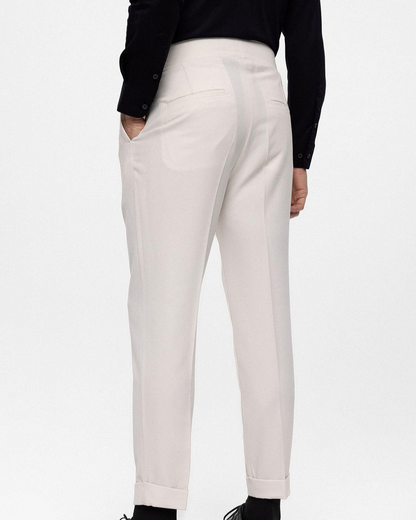 Calças de Pinças de Algodão de Linho de Qualidade Superior para Homem