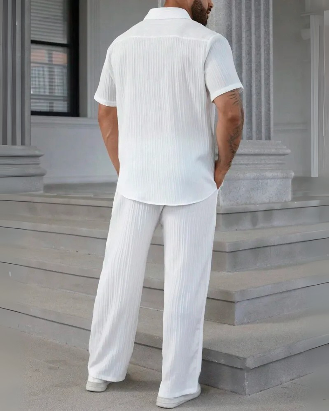 Conjunto de camisa casual e calças frescas para homem