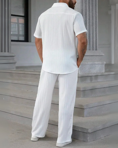 Conjunto de camisa casual e calças frescas para homem