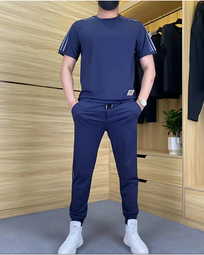 Conjunto de 2 peças para homem com camisola de manga curta e calças altamente elásticas