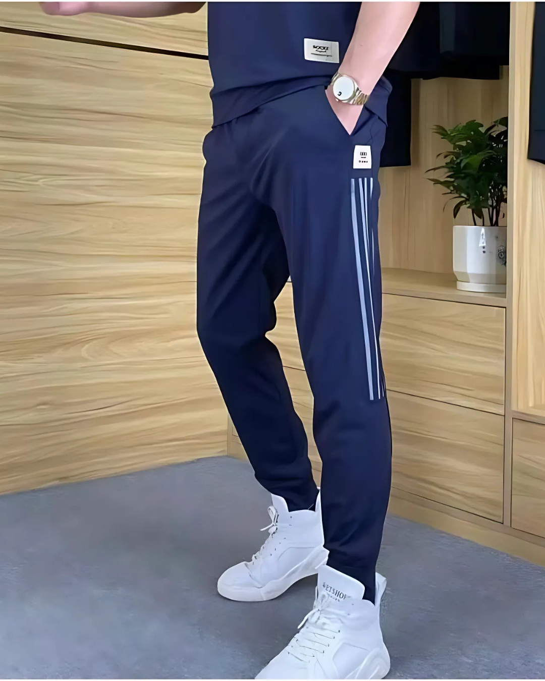 Conjunto de 2 peças para homem com camisola de manga curta e calças altamente elásticas