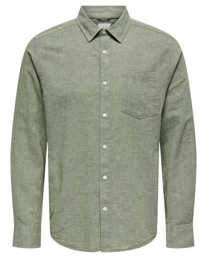 Camisa de manga comprida em tecido de linho para homem