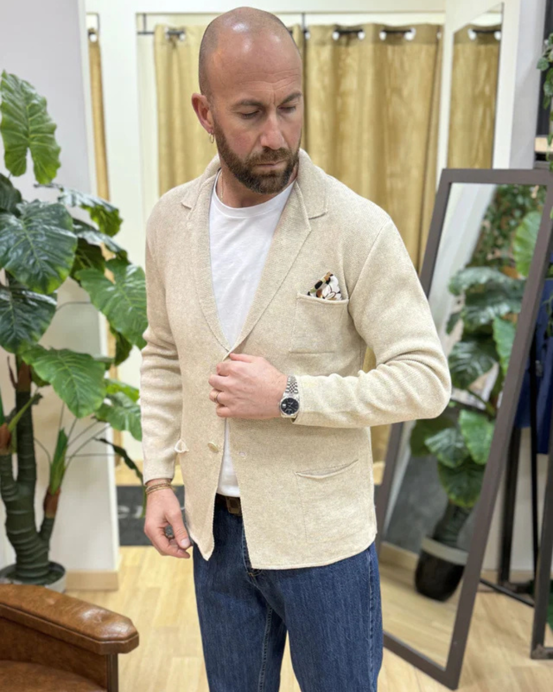 Cardigã Estruturado em Algodão com Corte de Blazer