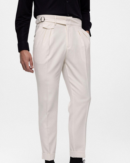 Calças de Pinças de Algodão de Linho de Qualidade Superior para Homem