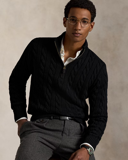 Camisola de malha de algodão com fecho para homem