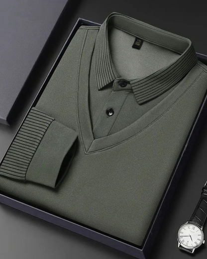 Camisa de Duas Peças com Falsa Gola Listrada para Homens