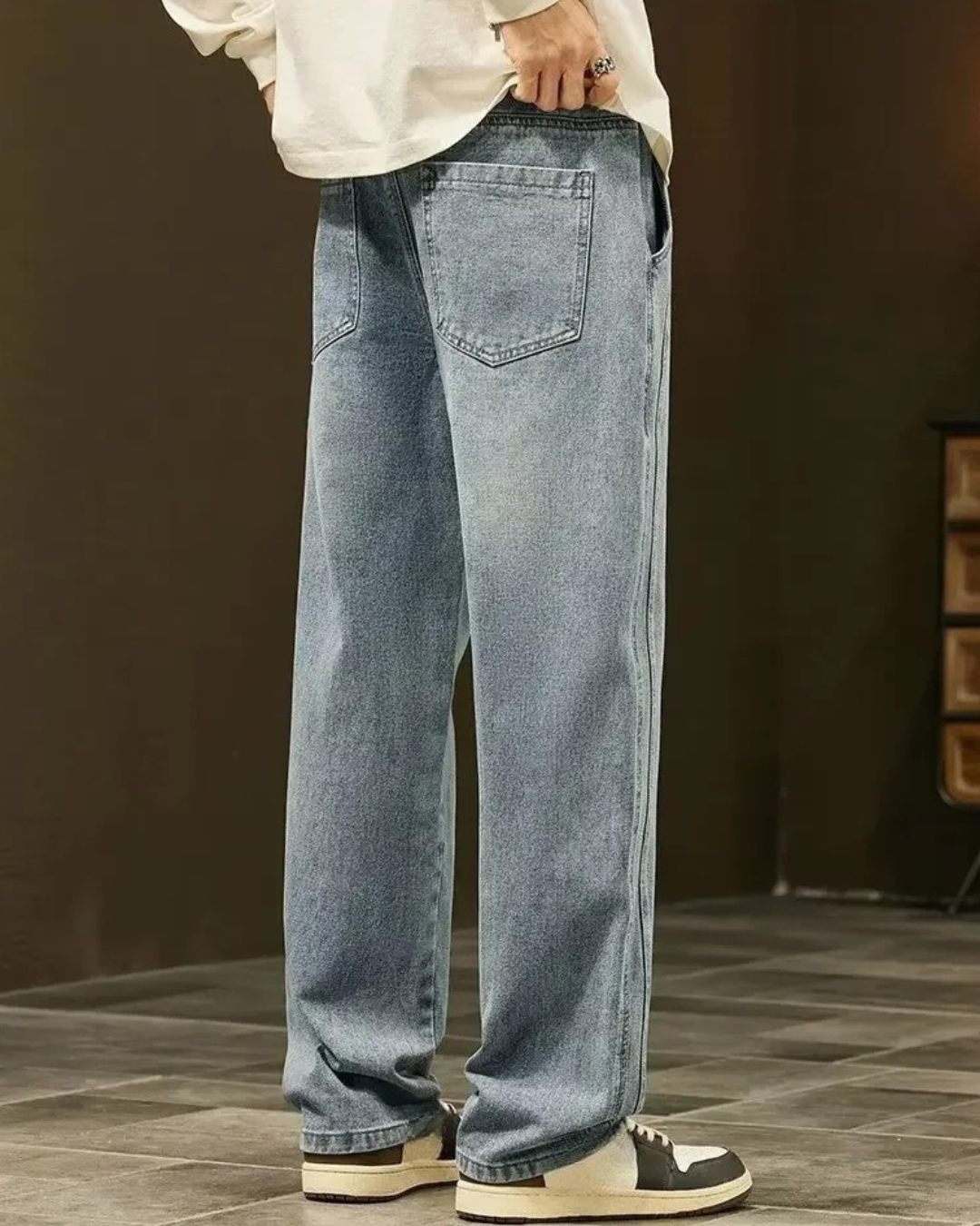 Calças de ganga rectas folgadas para homem