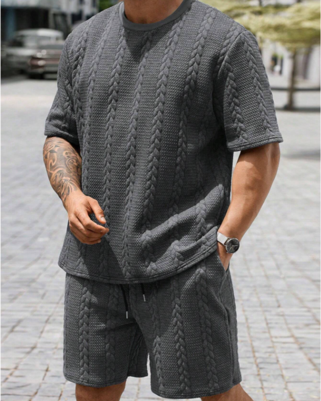 Conjunto Masculino com Textura Urbana Estilo Moderno e Confortável