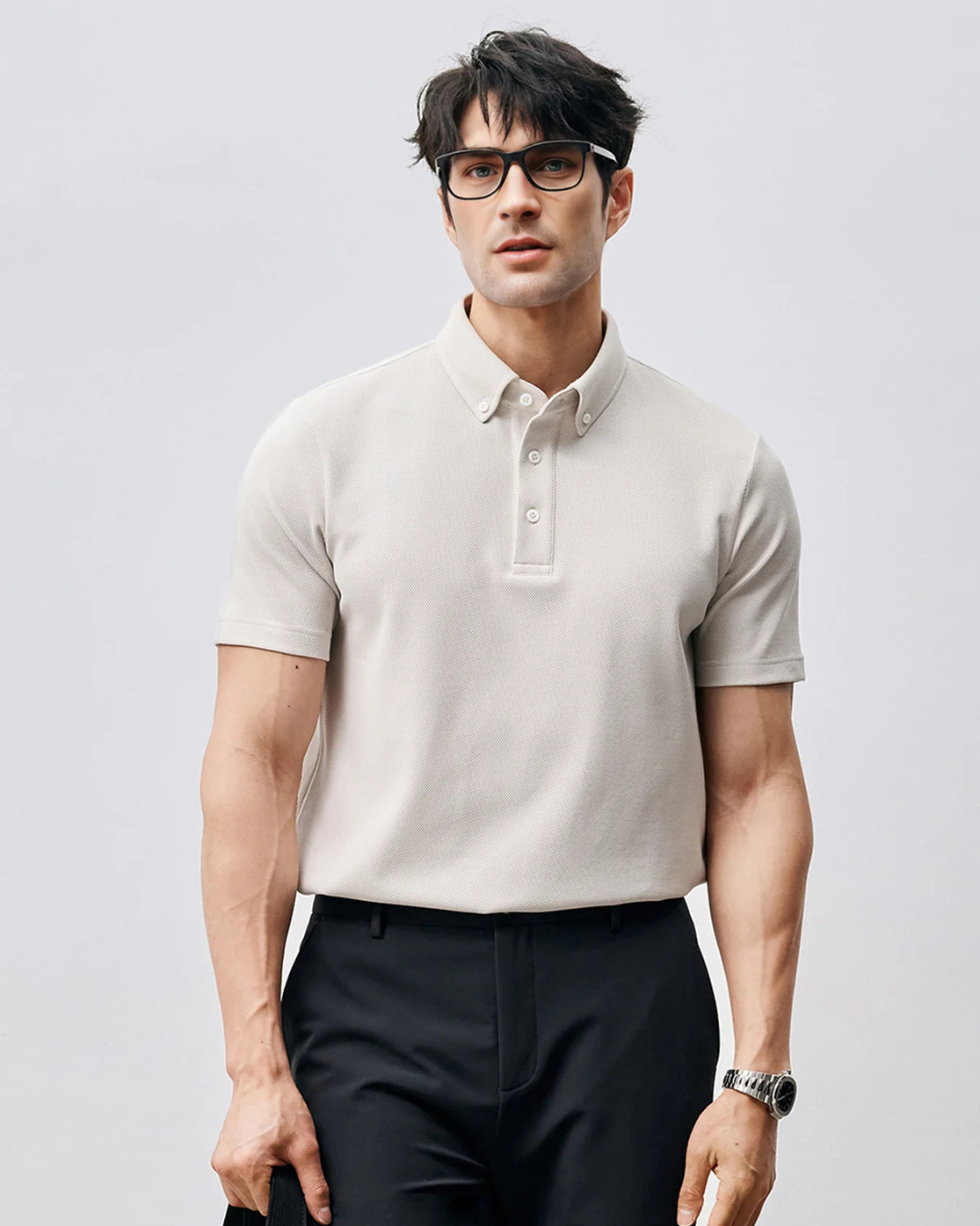 Pólo de Manga Curta em Piqué Respirável para Homen