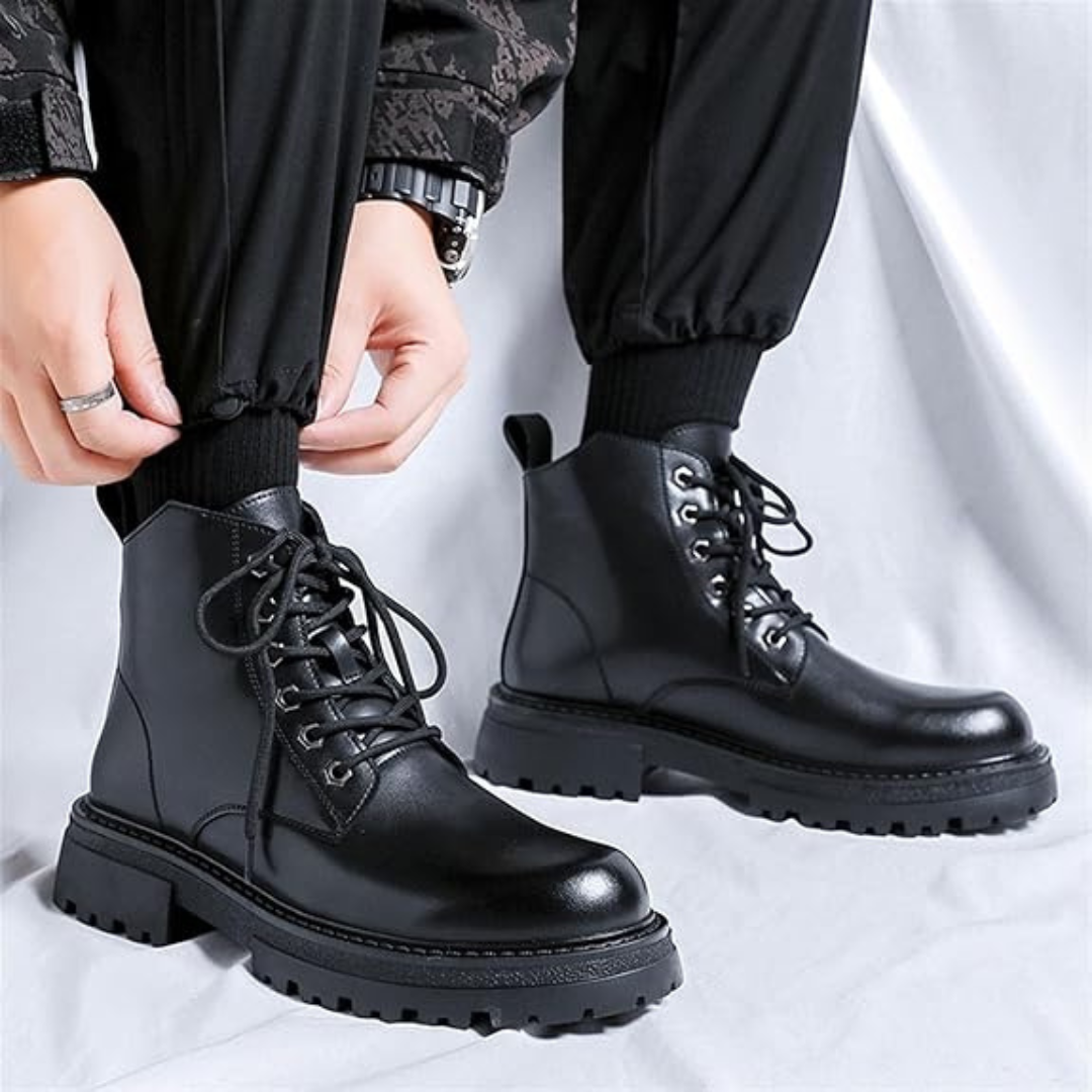 Botas de Couro de Biqueira Redonda para Homem