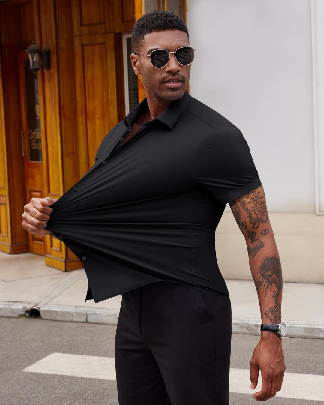 Camisa Casual de Manga Justa com Botões