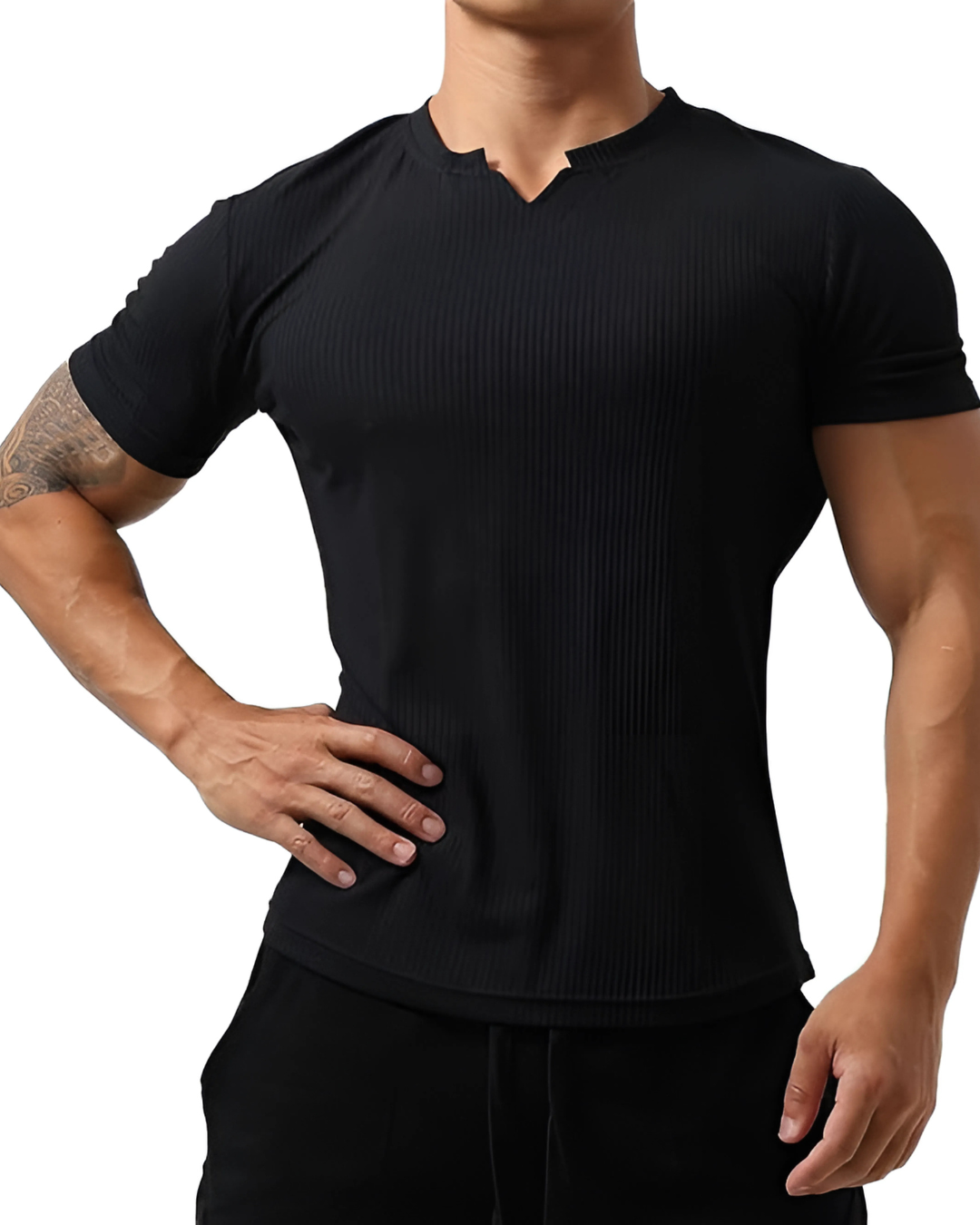 Camisola desportiva de manga curta, folgada, em algodão com decote em V, para homem