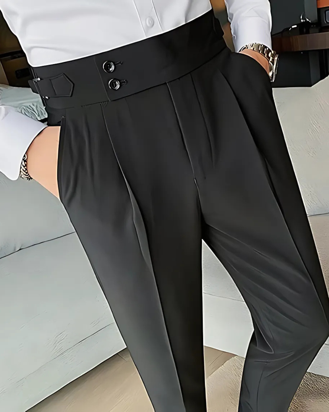 Calças Casuais em Cores Lisas de Homem