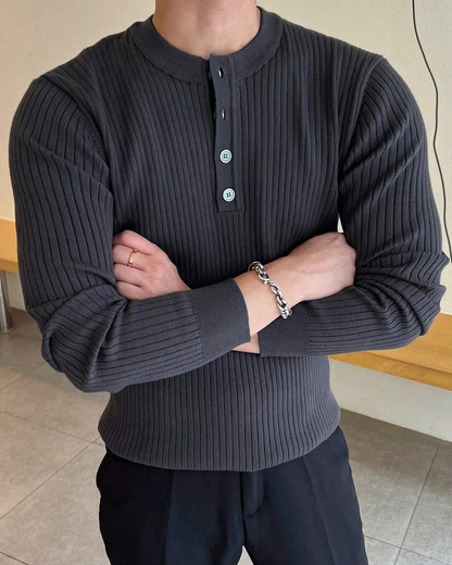 Camisola de malha para homem, manga comprida e gola redonda