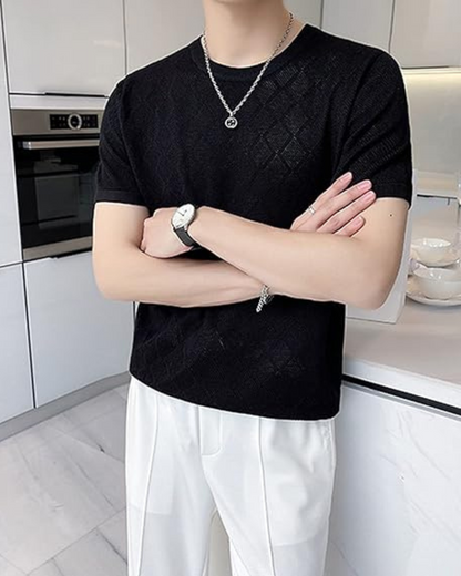 Camisa Elástica para Homem com Gola Redonda e Design de Diamantes