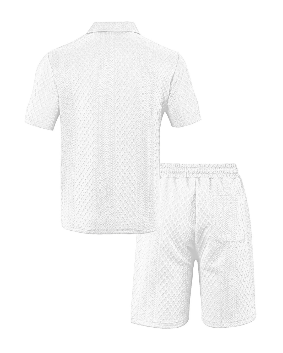 Conjunto de polo e calções em tecido respirável com textura para homem