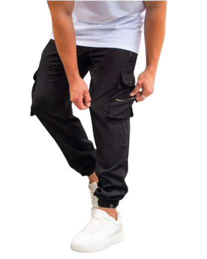 Calças Jogger com Bolsos de Carga e Cintura Ajustável com Cordão