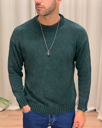 Camisola de malha com acabamento rasgado e estilo moderno para homem