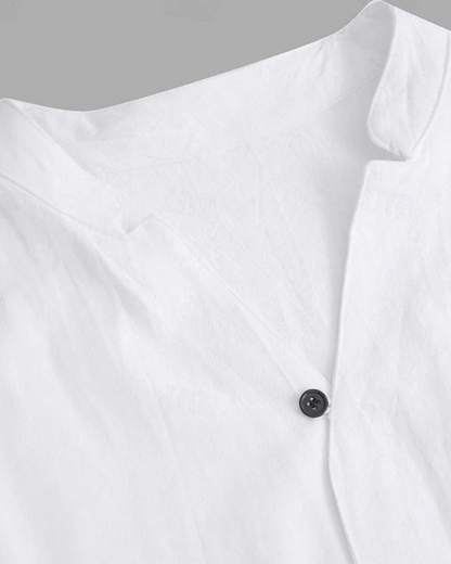 Conjunto de duas peças em linho e algodão com mangas curtas