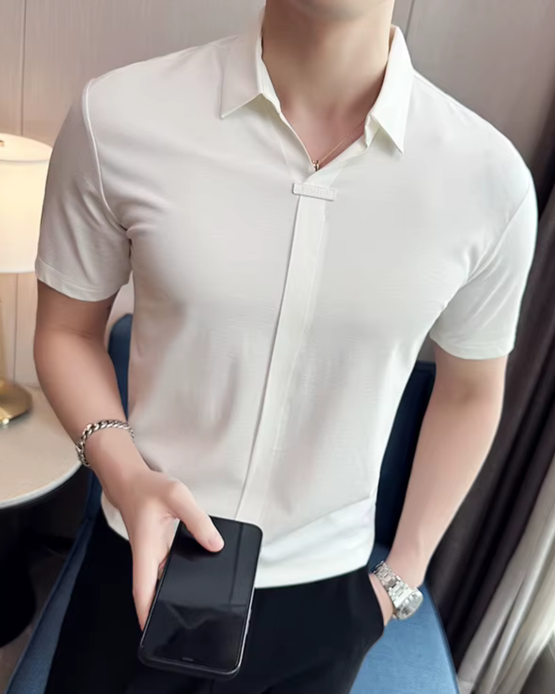 Pólo para Homem com Elevada Elasticidade, Leve, Macio e Resistente aos Vincos em Cor Sólida