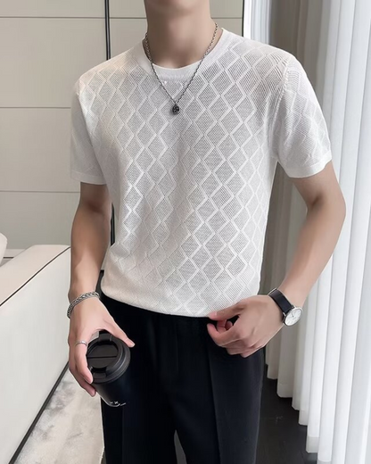 Camisa Elástica para Homem com Gola Redonda e Design de Diamantes
