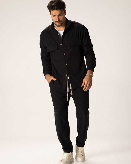 Conjunto Casual com Busto Abotoado e Calças de Tecido