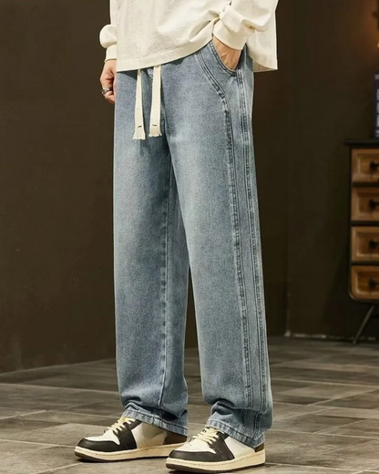 Calças de ganga rectas folgadas para homem