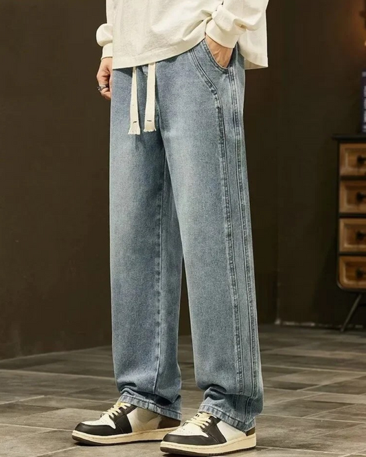 Calças de ganga rectas folgadas para homem
