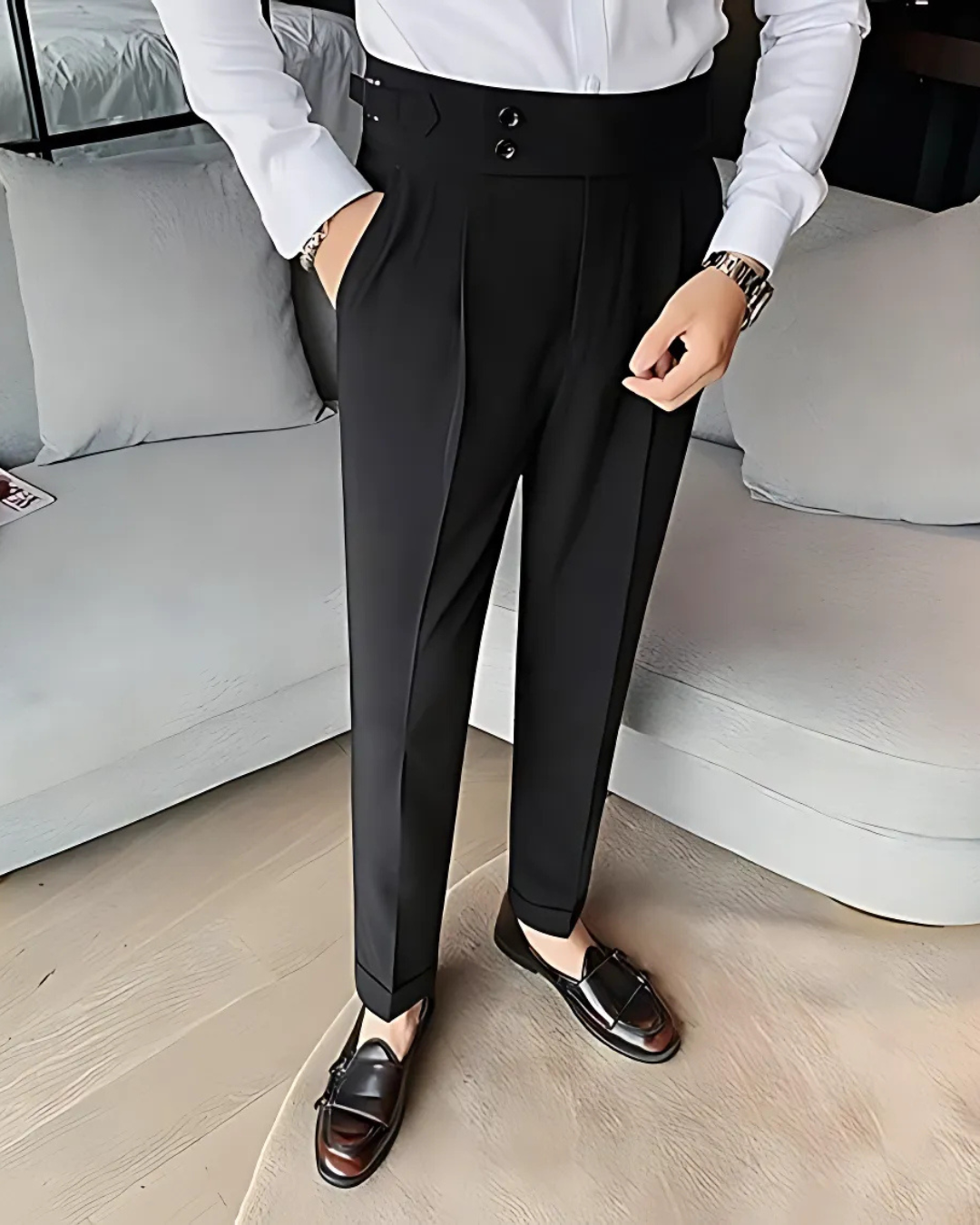 Calças Casuais em Cores Lisas de Homem