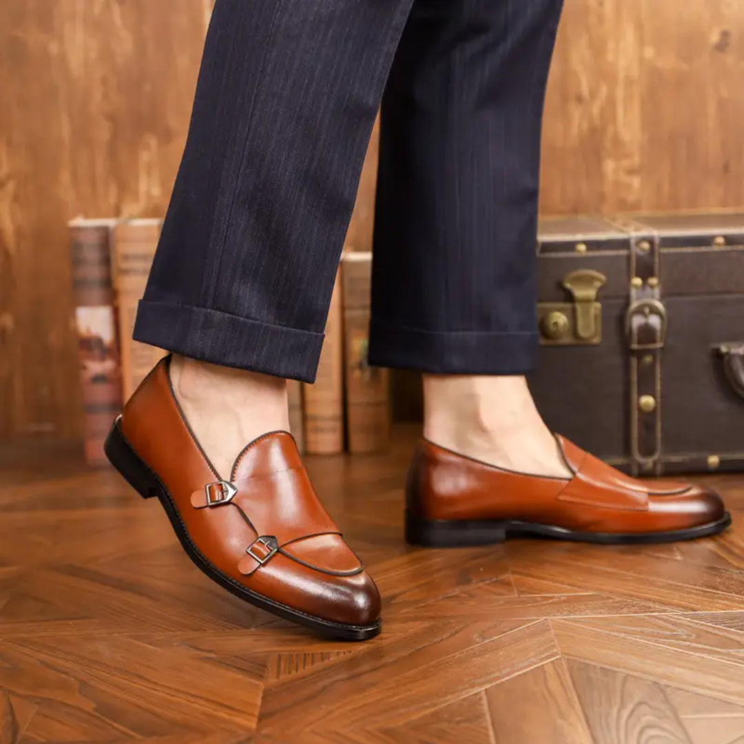 Sapatos Formais de Couro para Homem com Fivelas Duplas