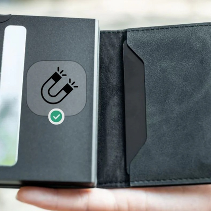 Carteira minimalista com proteção RFID e extração rápida de cartões