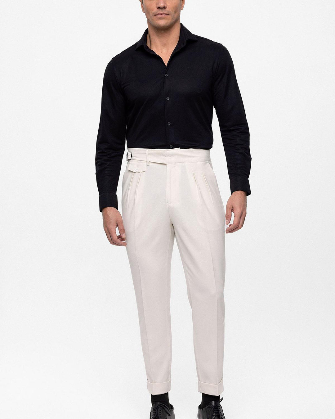 Calças de Pinças de Algodão de Linho de Qualidade Superior para Homem