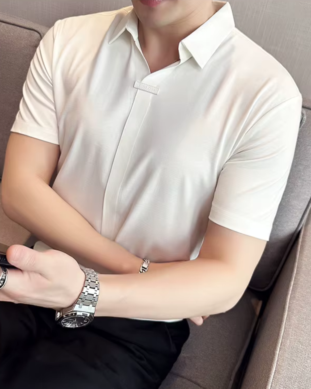 Pólo para Homem com Elevada Elasticidade, Leve, Macio e Resistente aos Vincos em Cor Sólida