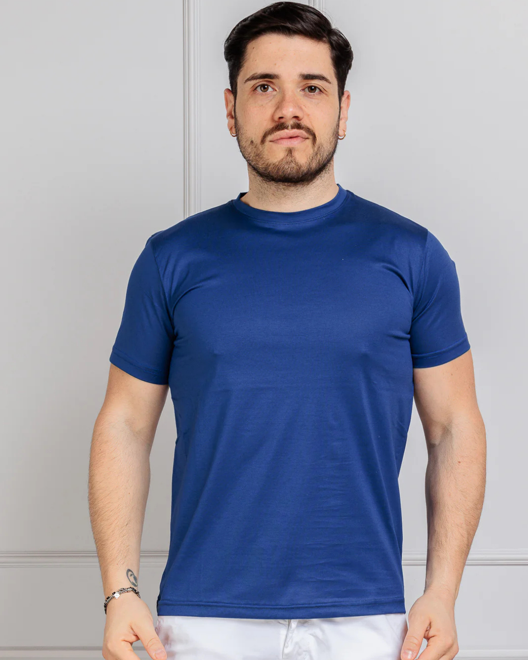 Camisola de Manga Curta de Corte Fino e Elástico de Cor Lisa para Homem