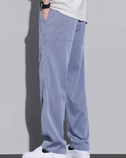 Calças casuais leves de perna larga para homem