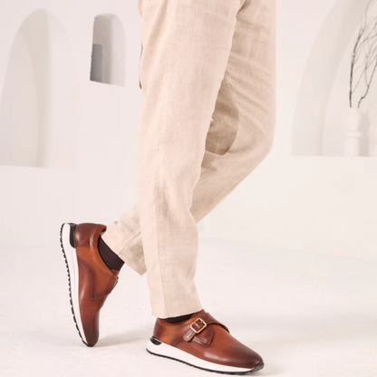 Sapatos de Couro com Sola Desportiva e Fivela Elegante para Homen